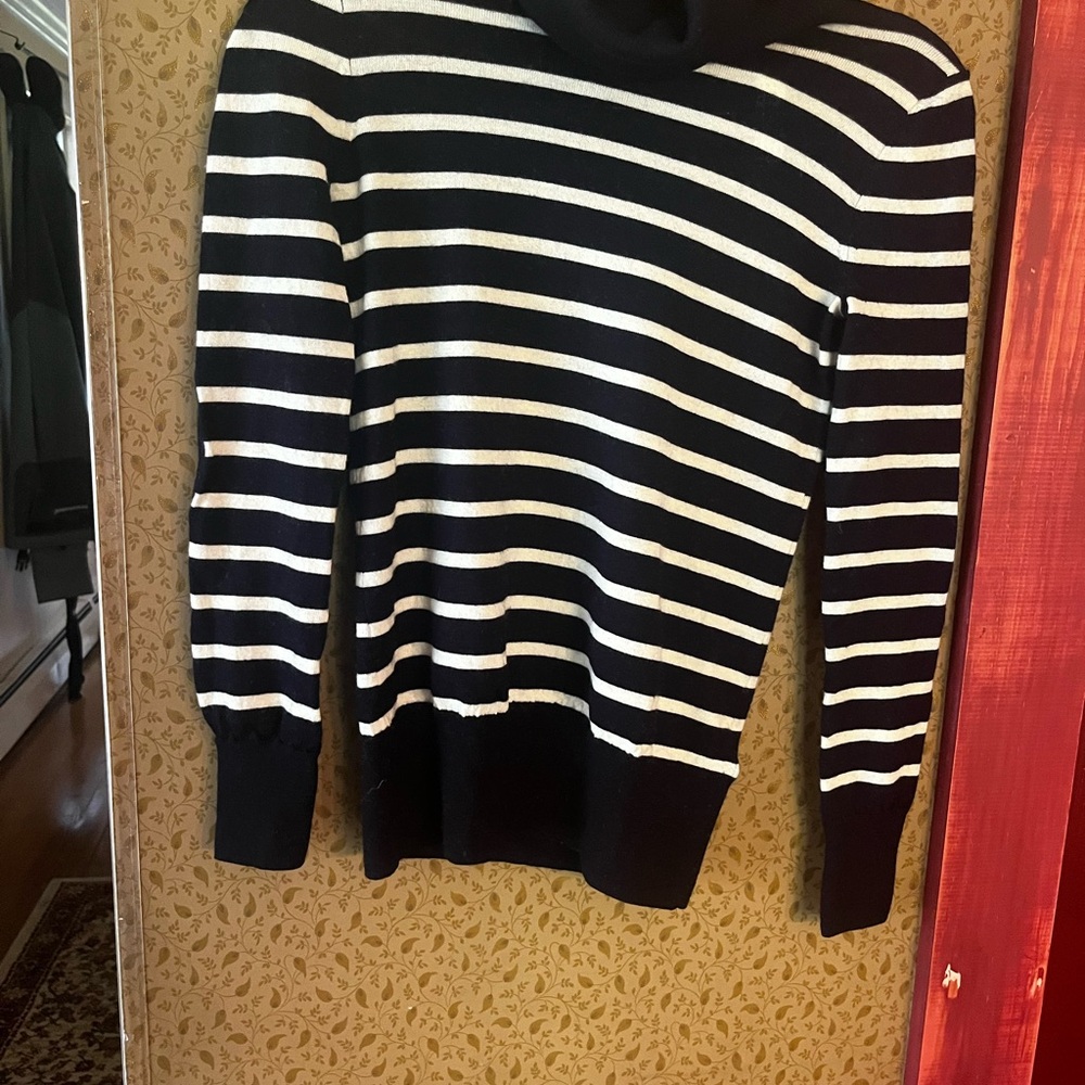 J. Crew Black and White Striped Turtleneck Sweater